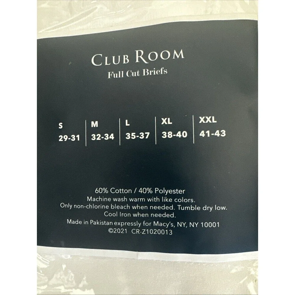 Club Room Men's 8 pack Full Cut Briefs Tagless Design Comfortable Underwear L